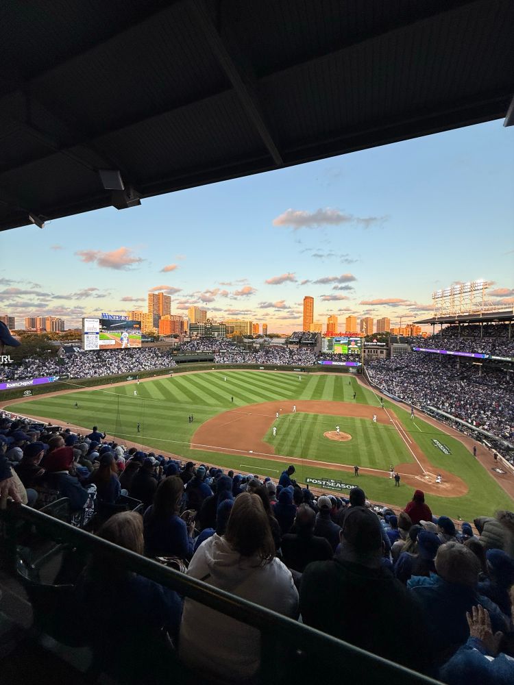 Various photos of wrigley field during today’s Chicago cubs win; 4-3 over the Milwaukee Brewers in game 3 of the NLDS