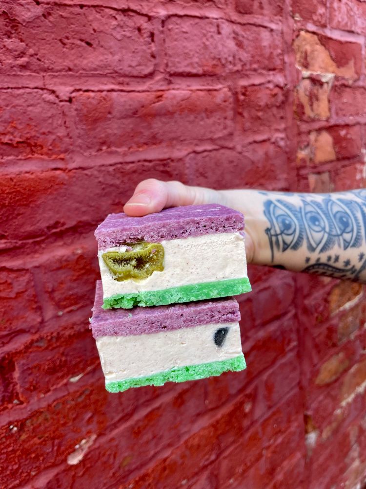 Sugarwitchs King Cake ice cream sandwich special for Mardi Gras