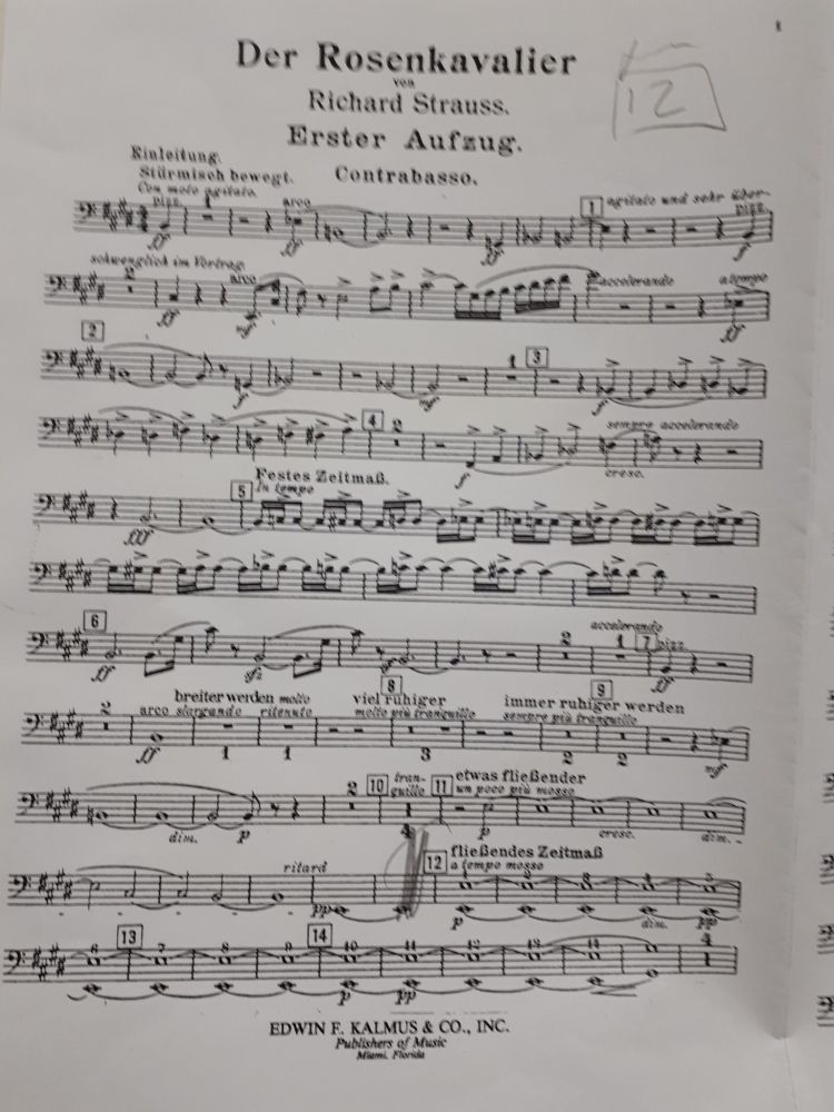front page of the double bass part for Richard Strauss's "Der Rosenkavalier".