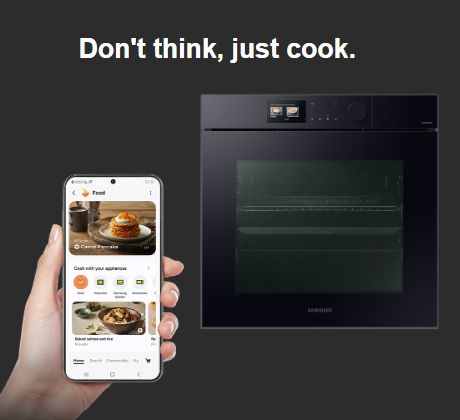samsung ad with an oven with caption 'don't think, just cook'