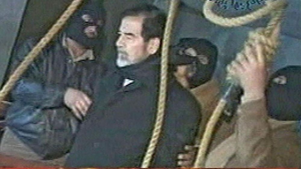 Saddam Hussein about to grow a noose around his neck.