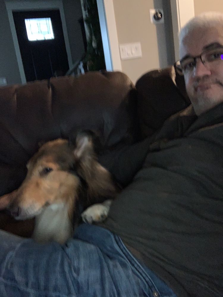 A doofus and his collie. 