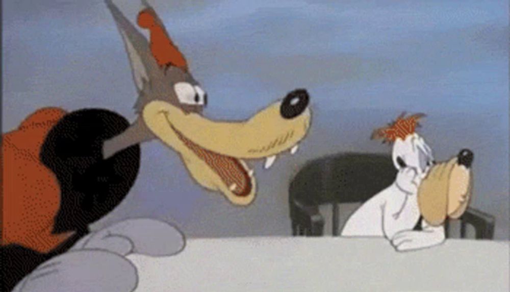 a cartoon of a wolf and a dog talking