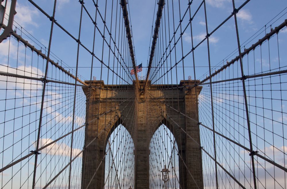 One of the towers at the Brooklyn Bridge, in New York City