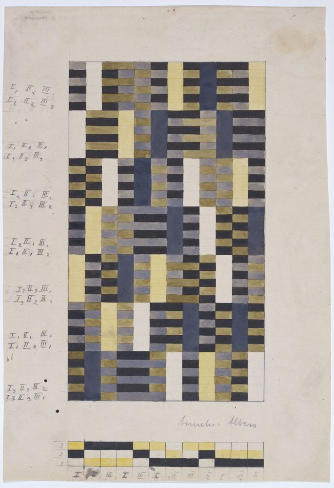 Anni Albers' Design for Wall Hanging, 1926, from moma.org - colored rectangles showing where the colors will be in a weaving
