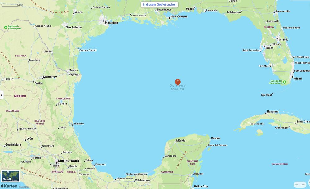 Screenshot Apple Maps, da steht nur "Golf von Mexiko"