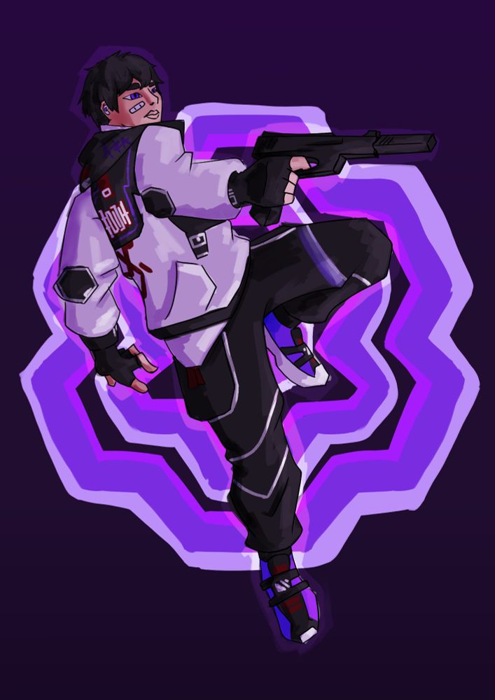 Fan art of Iso, a valorant character, using a lot of purples in it's subtones as it's his main color