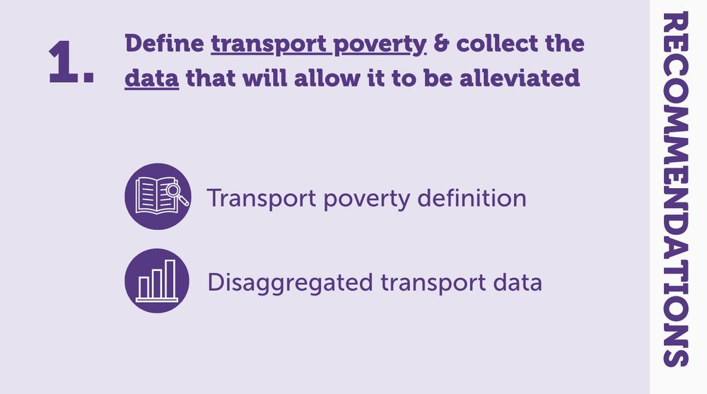 [1] Define transport poverty & collect the data that will allow it to be alleviated 
- Transport poverty definition
- Disaggregated transport data