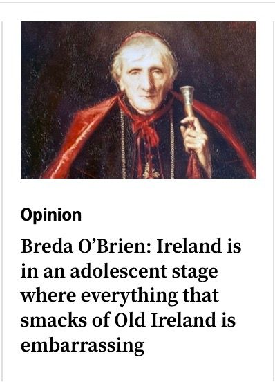 Painting of an elderly Catholic church man with headline: Opinion
Breda O’Brien: Ireland is in an adolescent stage where everything that smacks of Old Ireland is embarrassing