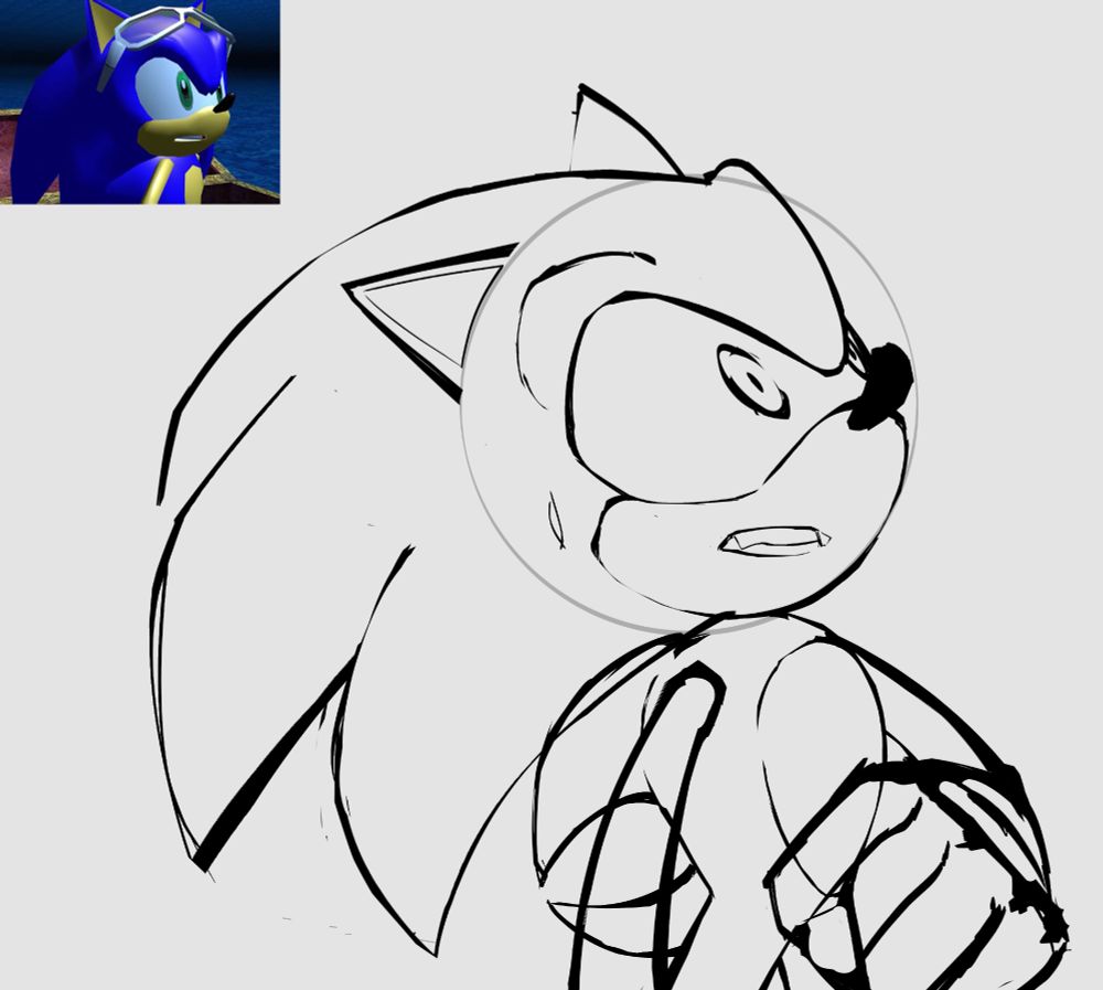 A Sonic study of an expression where he is surprised! The reference on the top left is from Sonic Riders!