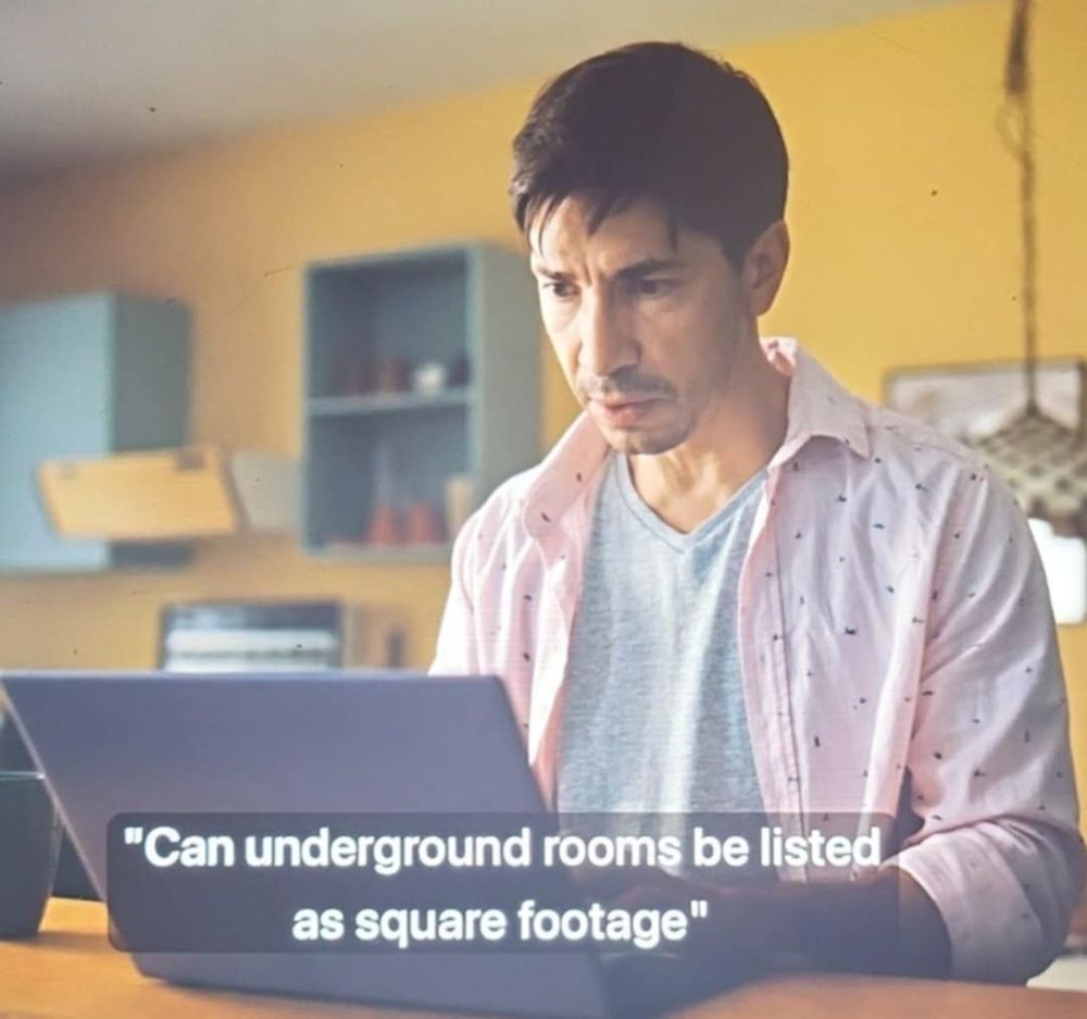 Justin Long googling "Can underground rooms be listed as square footage"