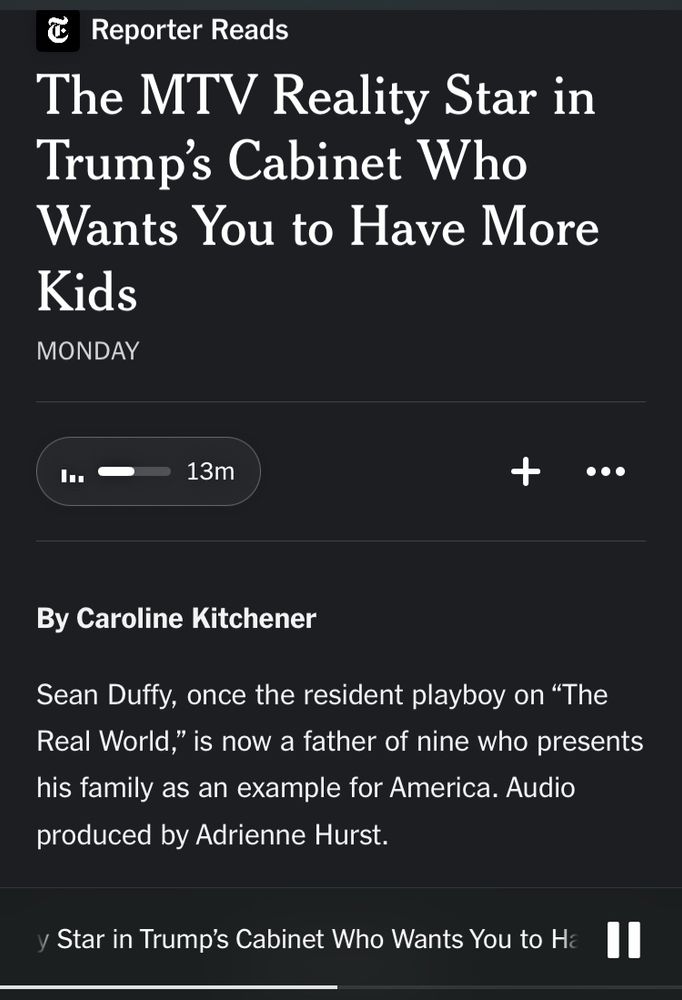 A headline of an article by Caroline Kitchener in the NYT called “The MTV Reality TV Star in Trump’s Cabinet Who Wants You To Have More Kids”