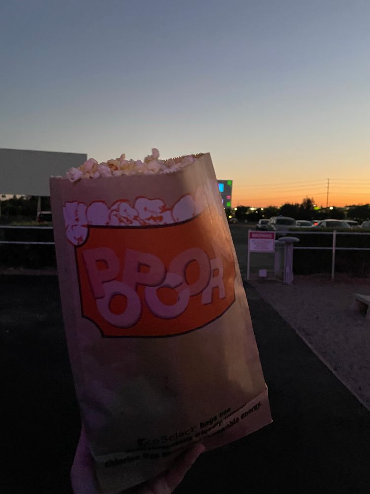 Popcorn bag in front of sunset 