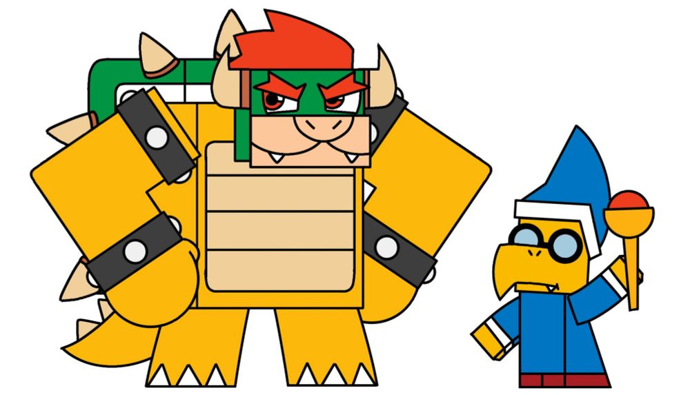 Bowser and Kamek, in the style of LEGO Unikitty
