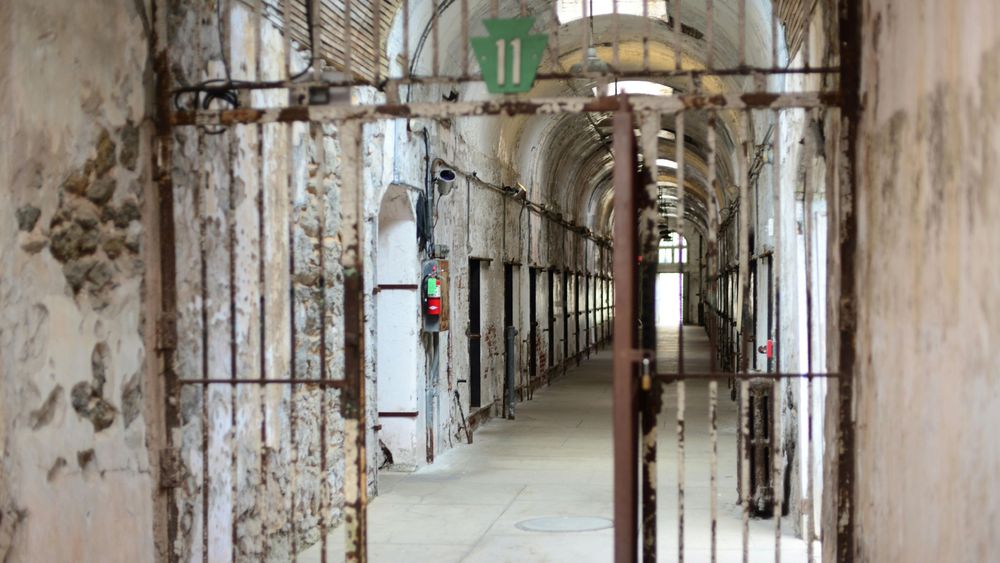 Inside of an old and dilapidated jail 