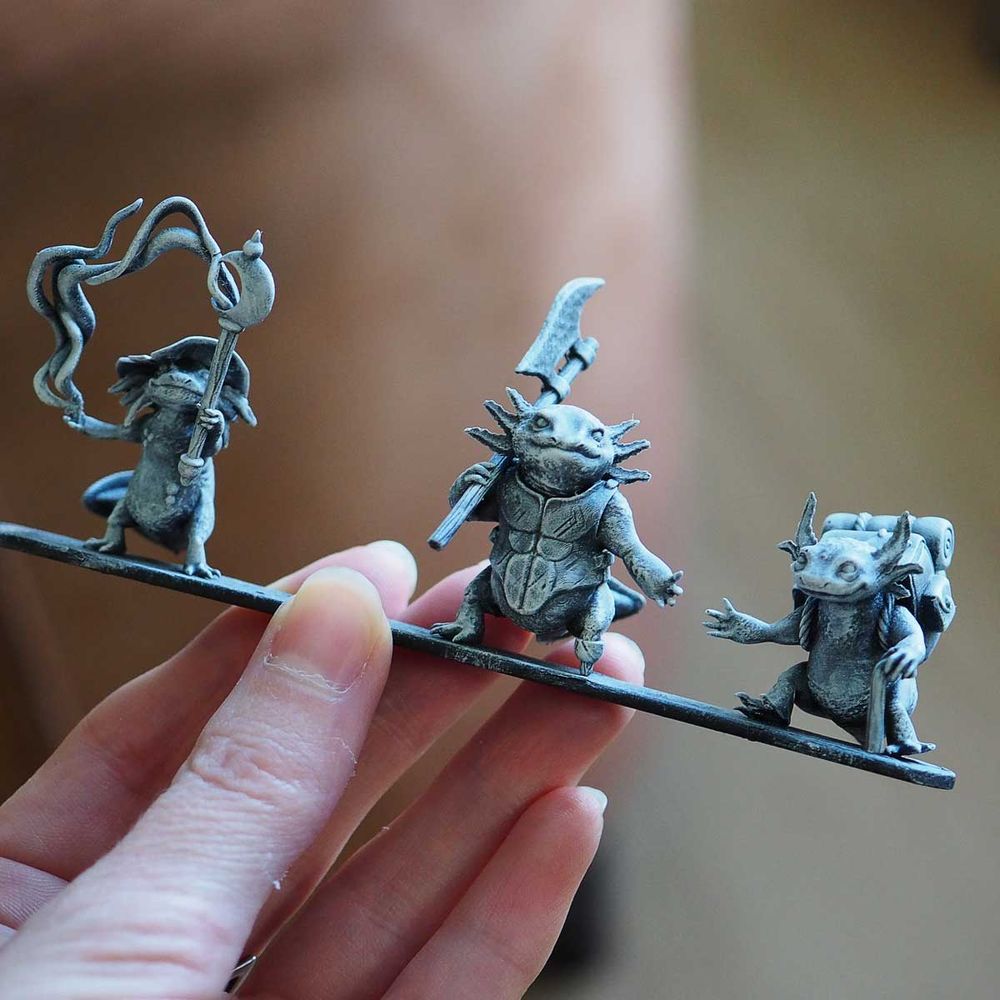 3 miniatures Axolotla humanoïdes, impression 3D, primé pour être peints.