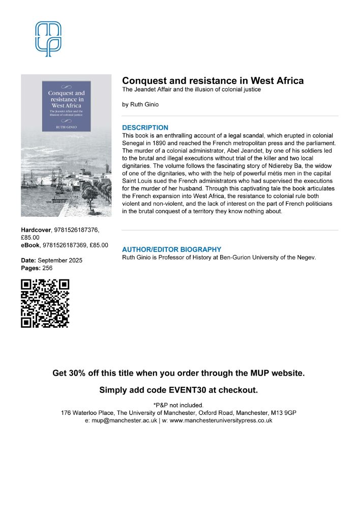 New Book Alert: "Conquest and Resistance in West Africa" by Ruth Ginio (Manchester University Press, 2025)

Use code "EVENT30" at checkout for 30% off