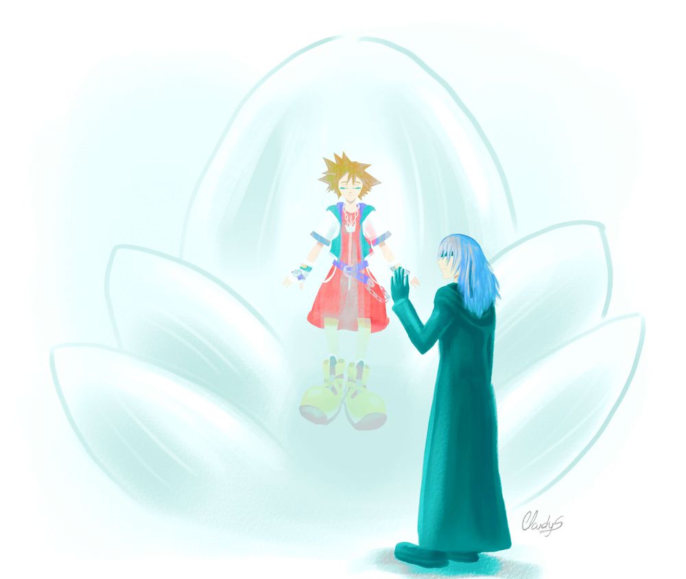 Soriku fan art created during Soriku Week 2024

Sora sleeping in his cocoon and Riku in Organization XIII attire, blindfolded, touching the cocoon