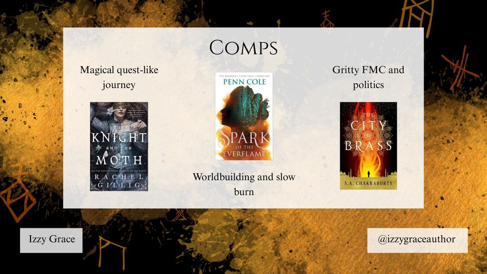 Comps: The Knight and the Moth by Rachel Gillig, Spark of the Everflame by Penn Cole, The City of Brass by S.A. Chakraborty