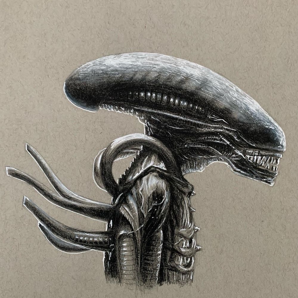 Xenomorph creature from Alien movie sketches with Prismacolor pencils