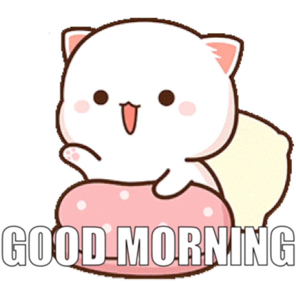 a cartoon of a cat with its tongue out and the words good morning