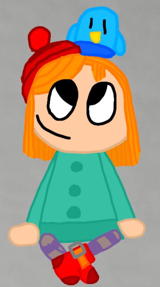 Bird sitting on Peg's head