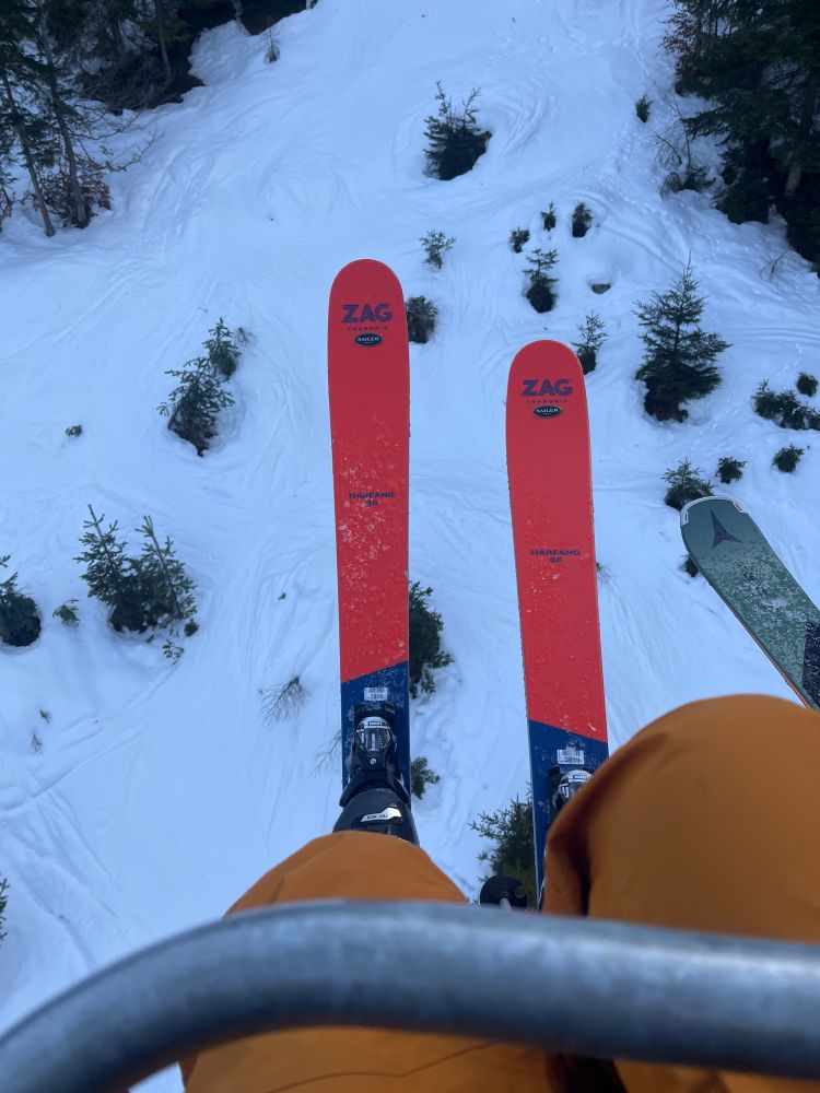 Picture of skis on a chairlift 