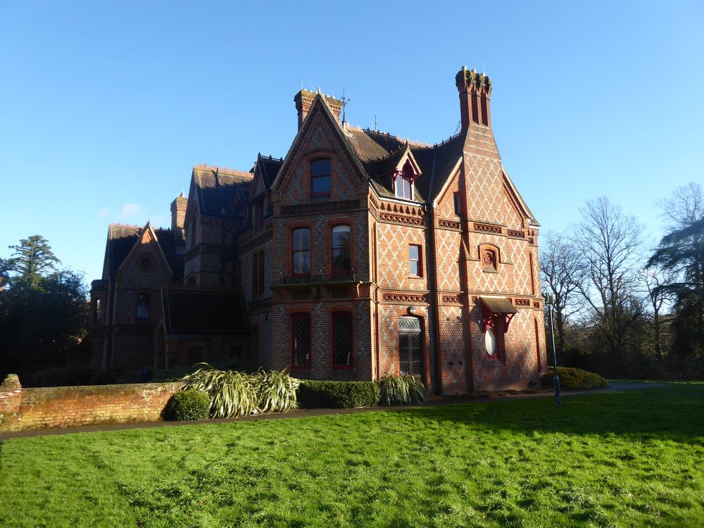 Foxhill House on the University of Reading campus, a large three storey red brick Victorian house