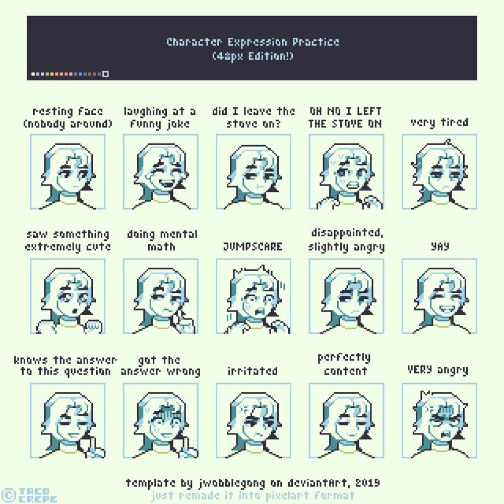 A series of different facial expressions of my original character "Sam" to practice drawing various facial expressions. The facial expressions range from laughter, to rage.