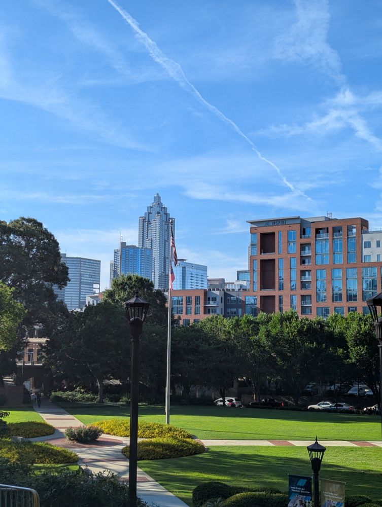 Skyline at 8:43 AM today, blue skies