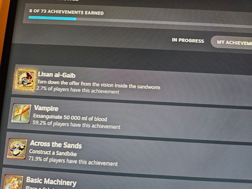 screenshot of steam achievements showing the "Lisan al-Gaib" achievement, acquired by 2.7% of players