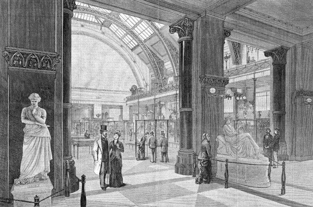 Folks enjoying the art. From Harper's Weekly, April 10, 1880. 