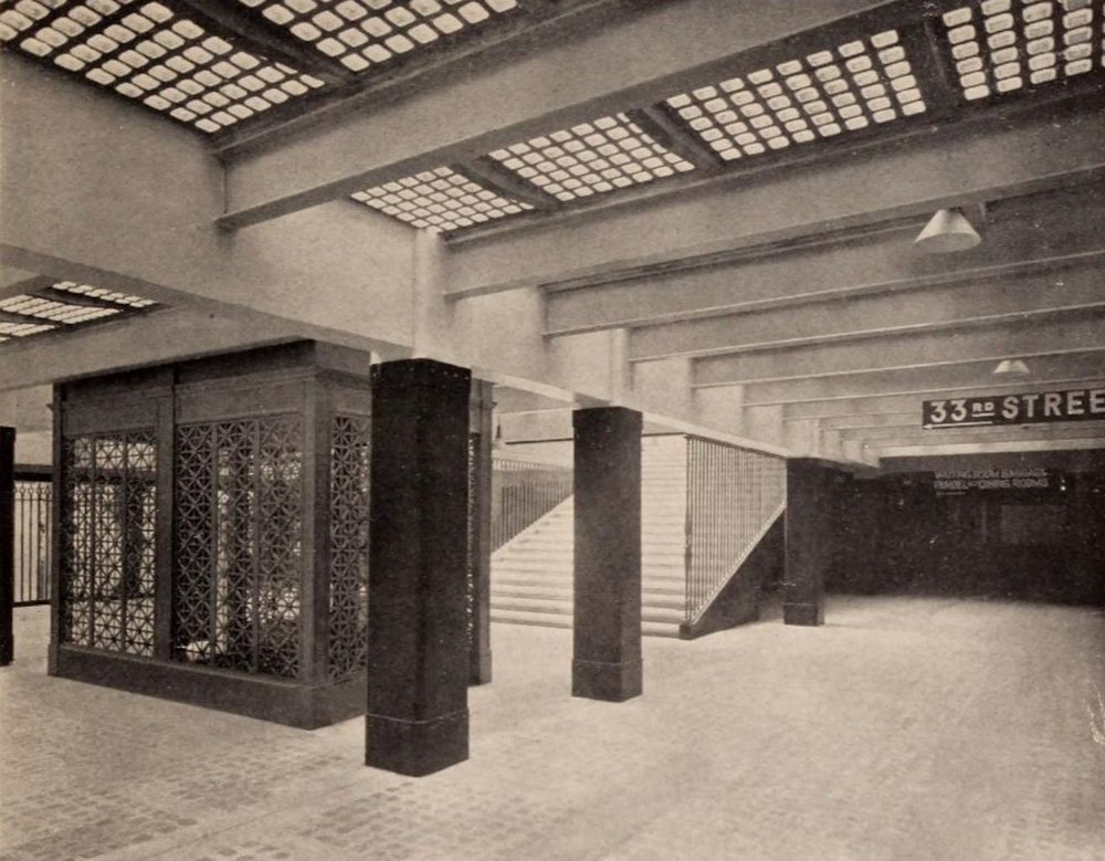 Exit concourse, showing an elevator and stairway.