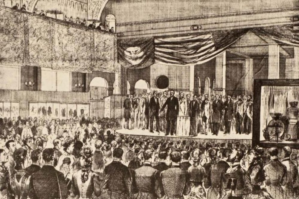 Celebrating the opening of the new building in March 1880. From A History of the Metropolitan Museum of Art and Early Institutions of Art. 