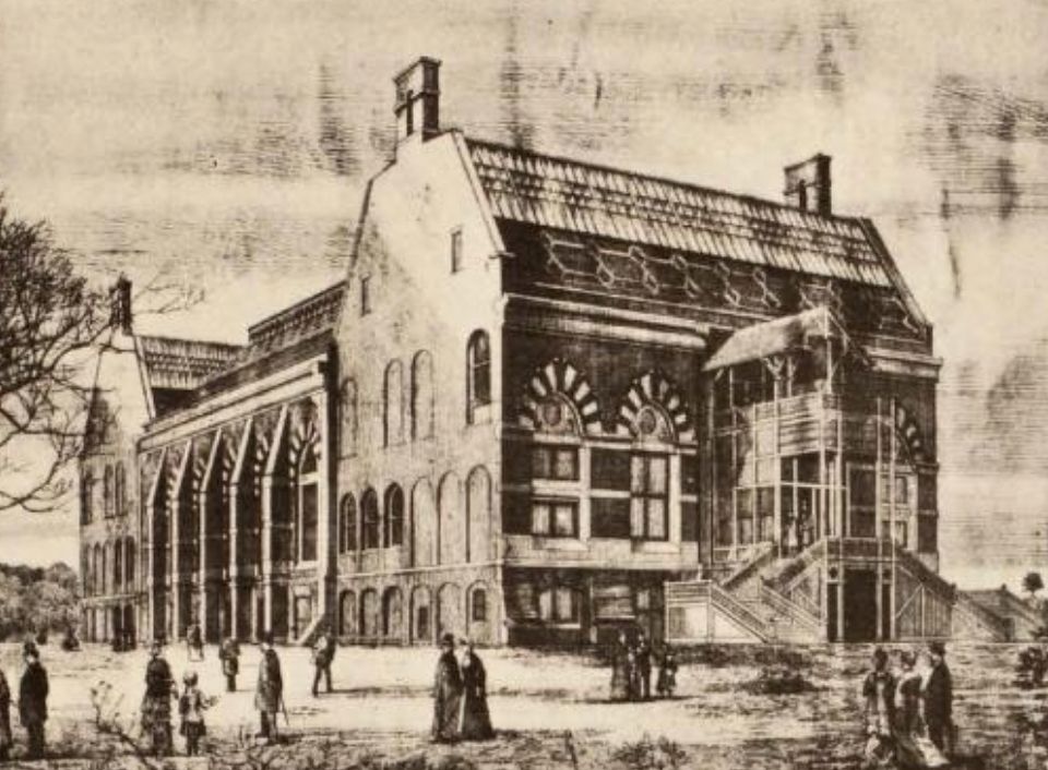 The first building in Central Park, designed by Calvert Vaux and Jacob Wrey Mould and opened in 1880. From A History of the Metropolitan Museum of Art and Early Institutions of Art. 