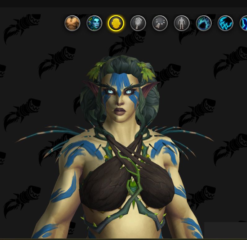 Screenshot of a Haranir character (from the World of Warcraft) that I styled in the dressing room in anticipation of the next expac, Midnight. 