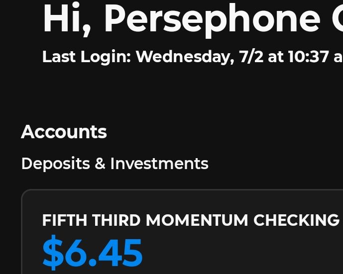 my bank account app showing that I have $6.45