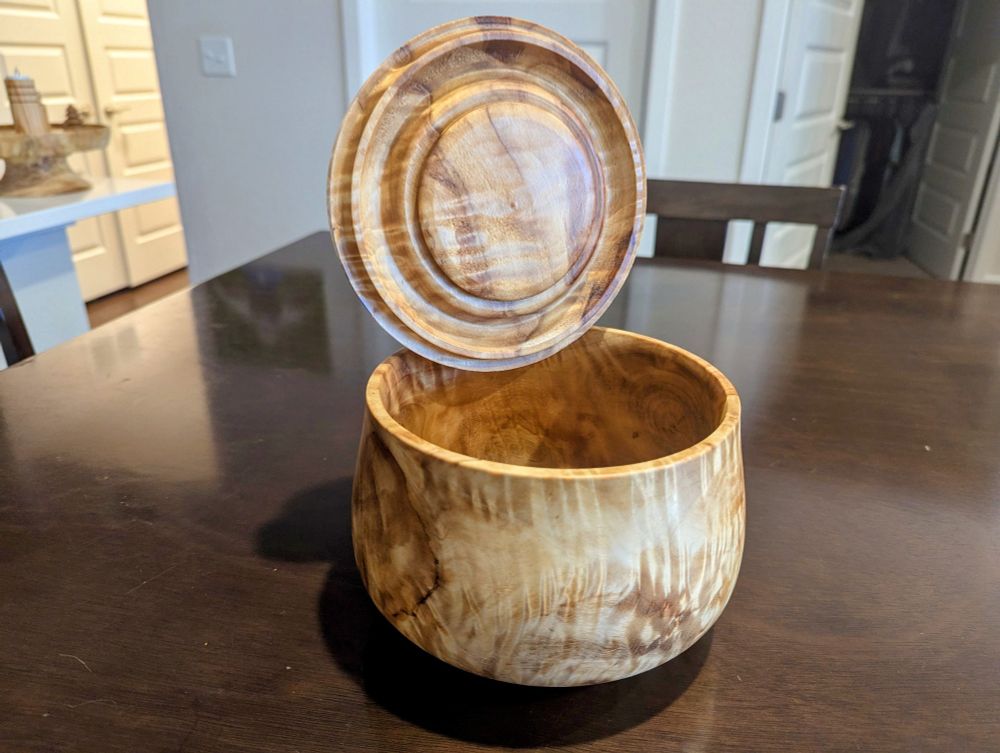 A wooden cookie jar 