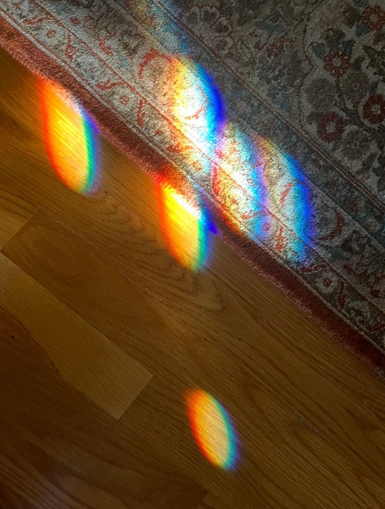 Morning prisms on my front hall floor.
