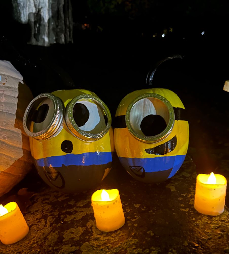 Minions (characters from the Despicable Me movies) were well represented. Clever use of canning lid rings around the eyes!