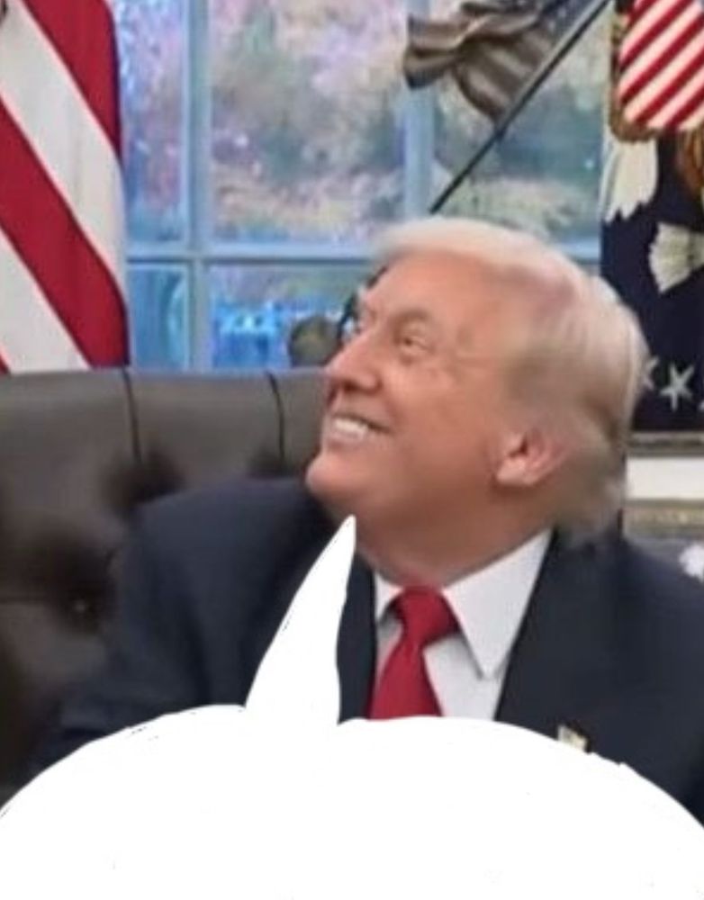 Grinning Donald Trump is saying this. 