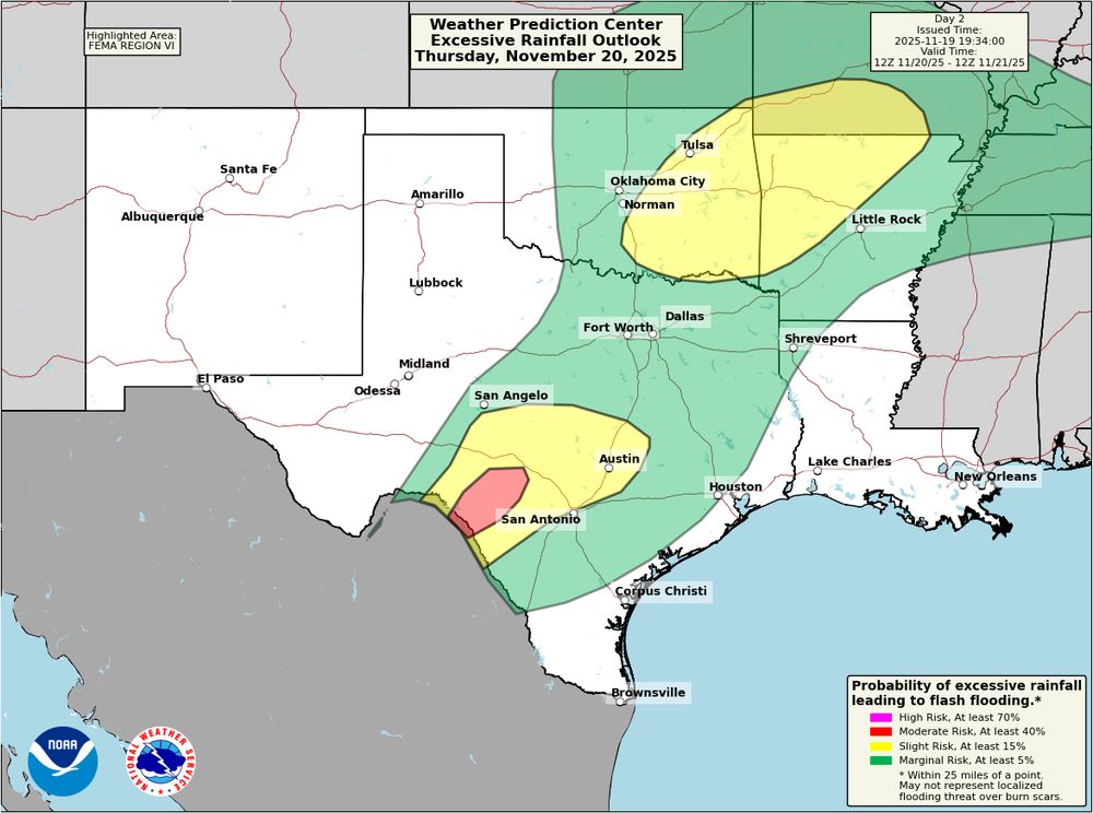 WPC Excessive Rainfall Outlook for Thursday, November 20.