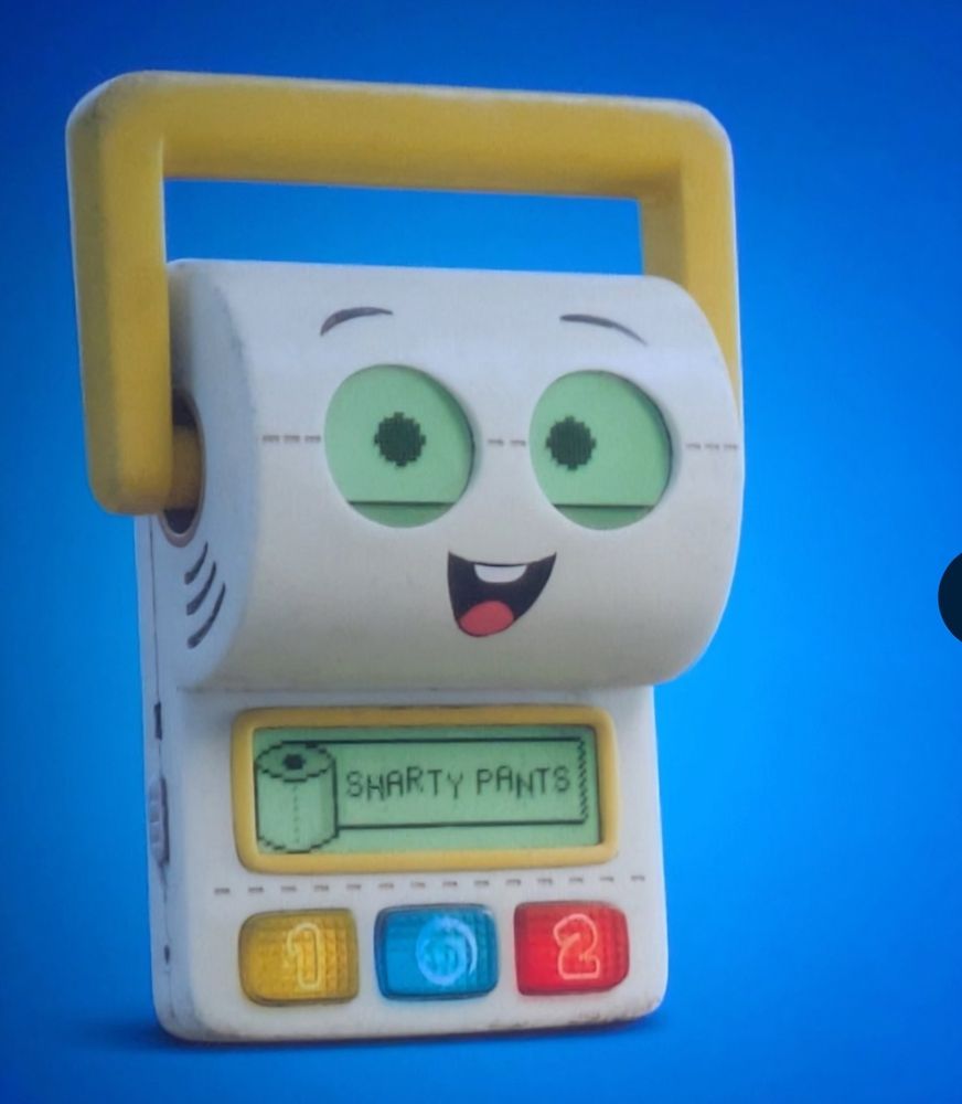 The toilet training toy from Toy Story modified to say "Sharty Pants"