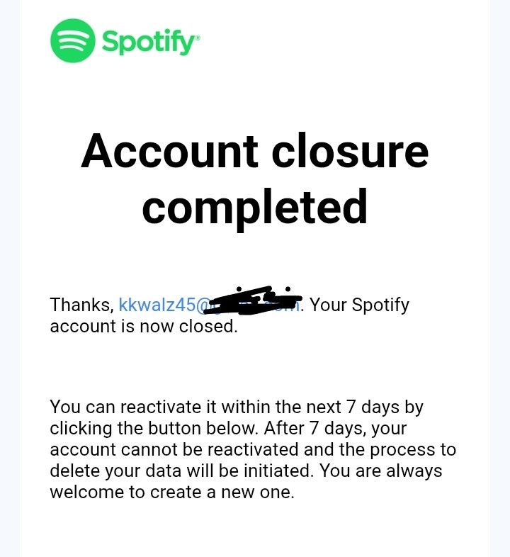 Account cancellation from Spotify 