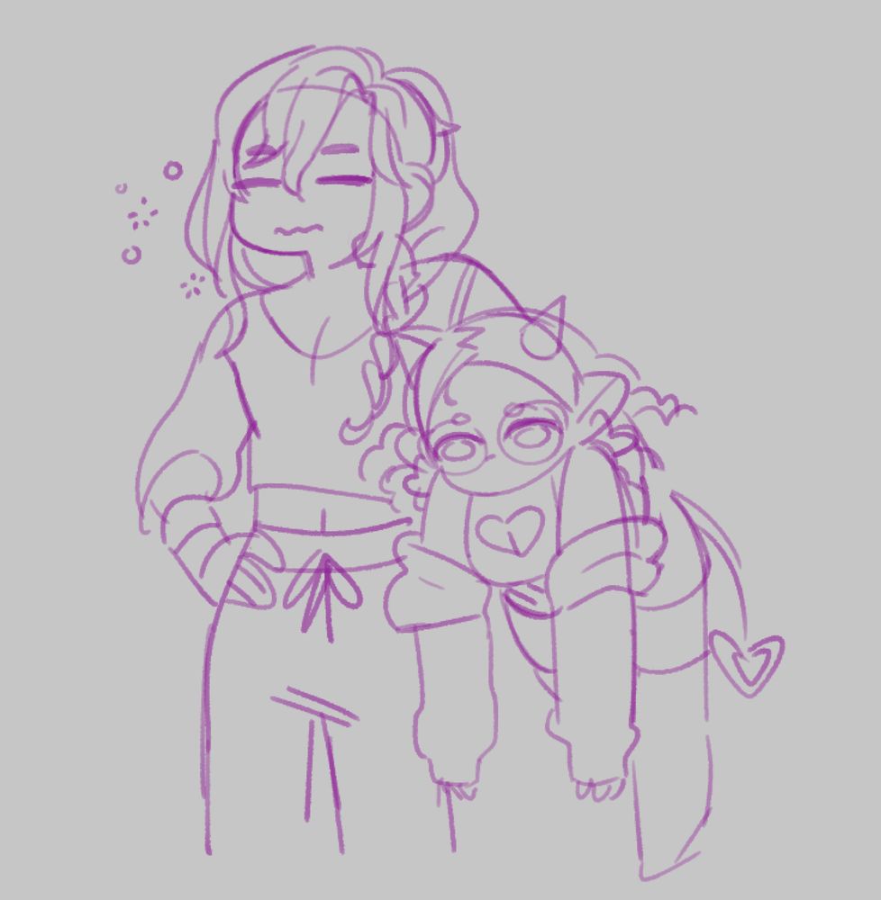 A drowsy angel, named Lucien, carrying the reaper demon, Lov, like a sack of potatoes after contacting everyone about their commissions!