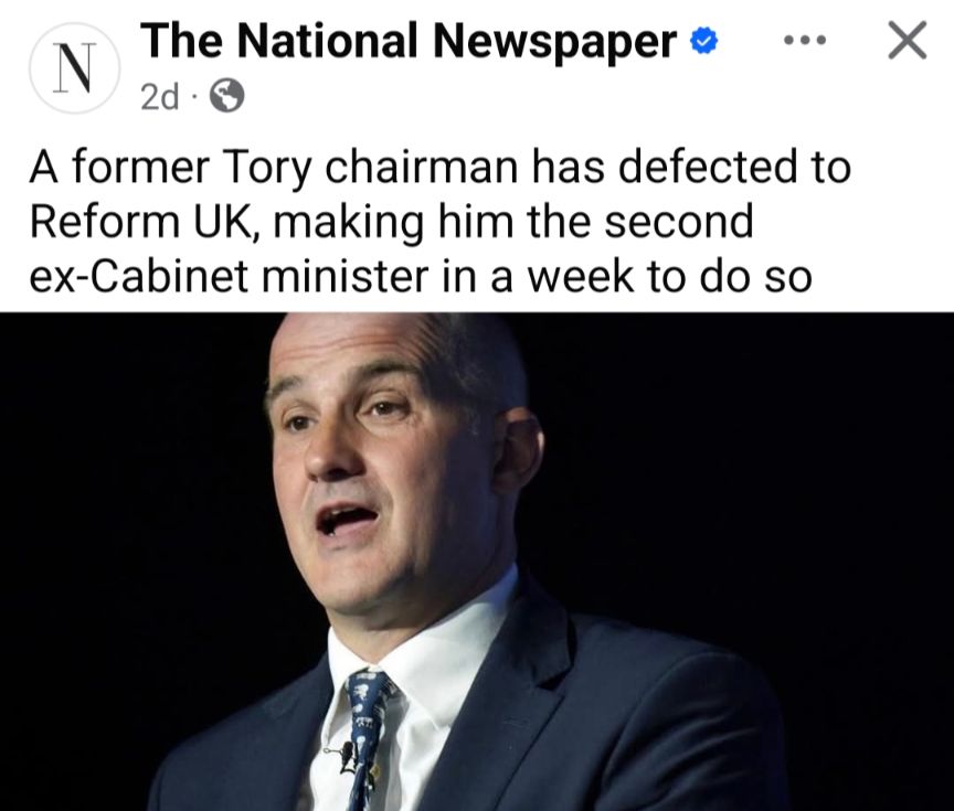 Headline in National re former Tory chairman joining Reform