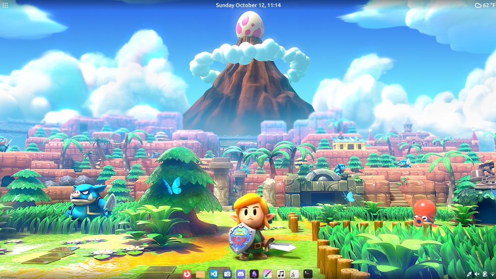Screenshot of my Linux mint desktop with a wallpaper of link from the Nintendo switch version of The Legend of Zelda: Link’s Awakening. 