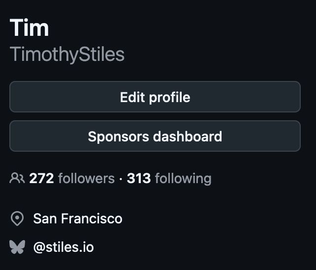 My github profile with my @stiles.io bsky handle next to the logo