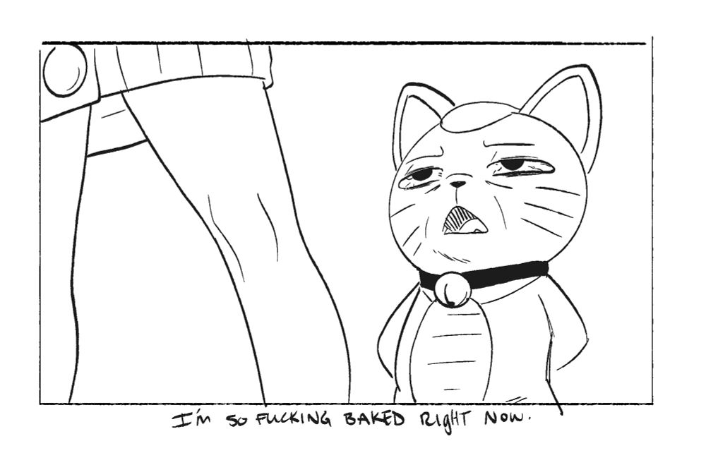 Close up on Turno granny cat form. Clearly stoned out of her mind. 