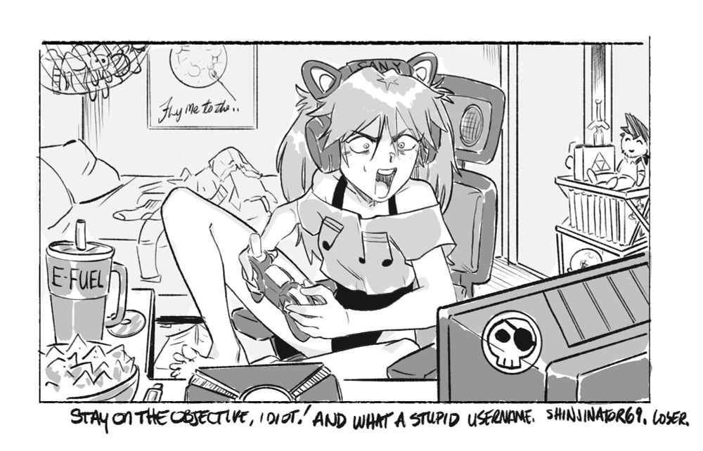Asuka in the revised universe playing online games happens across Shinji in co-op